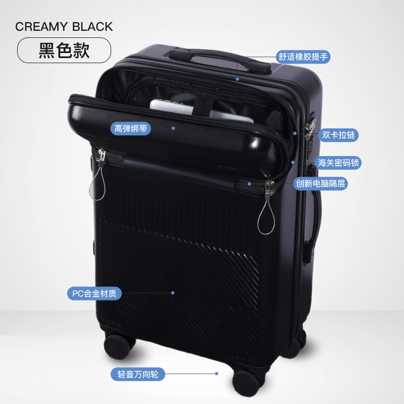 Importado multi-funcional equipaje nueva apertura frontal trolley caso trasero portavasos maleta negocio embarque caso hombres y mujeres