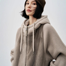 同款冬季高端水貂毛皮草鹅绒服羊绒针织毛呢拼接羽绒服外套女