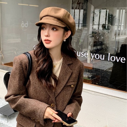 Octagonal hat women's summer literary retro slimming beret showing face little British all-match newsboy painter hat autumn and winter trend