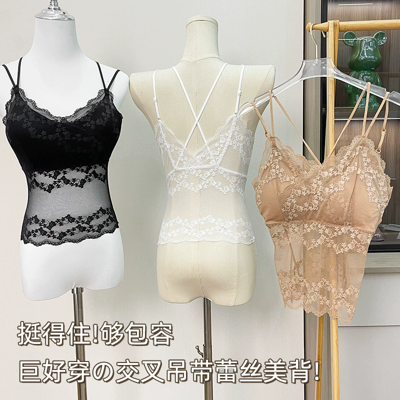  lace underwear as outerwear, straps, tank top, lace dress, beautiful back, worn on the shoulder, slim fit