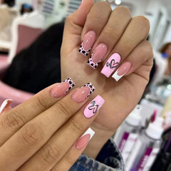 Mid-length ballerina-style nail art with heart milk pattern, cute and delicate, wearable nail, European and American INS style, white French nail art sheet