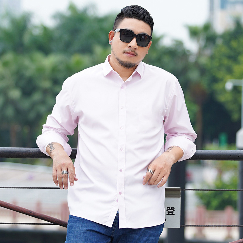 卸売りの現物の大きいサイズの男性服のカジュアルなシャツの夏の男性のビジネスはゆったりしていて、大きいサイズの純色の長袖のシャツをプラスします。|undefined