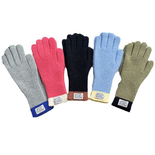 High-Quality Dongmen Contrast Color Women's College Style Finger-Revealing Touchscreen Knit Wool Line Warm Insulated Gloves for Men