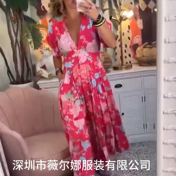 2024 New plus size Super Fairy High Elastic V-neck Floral dress Seaside Holiday Beach Dress Loose Long Dress