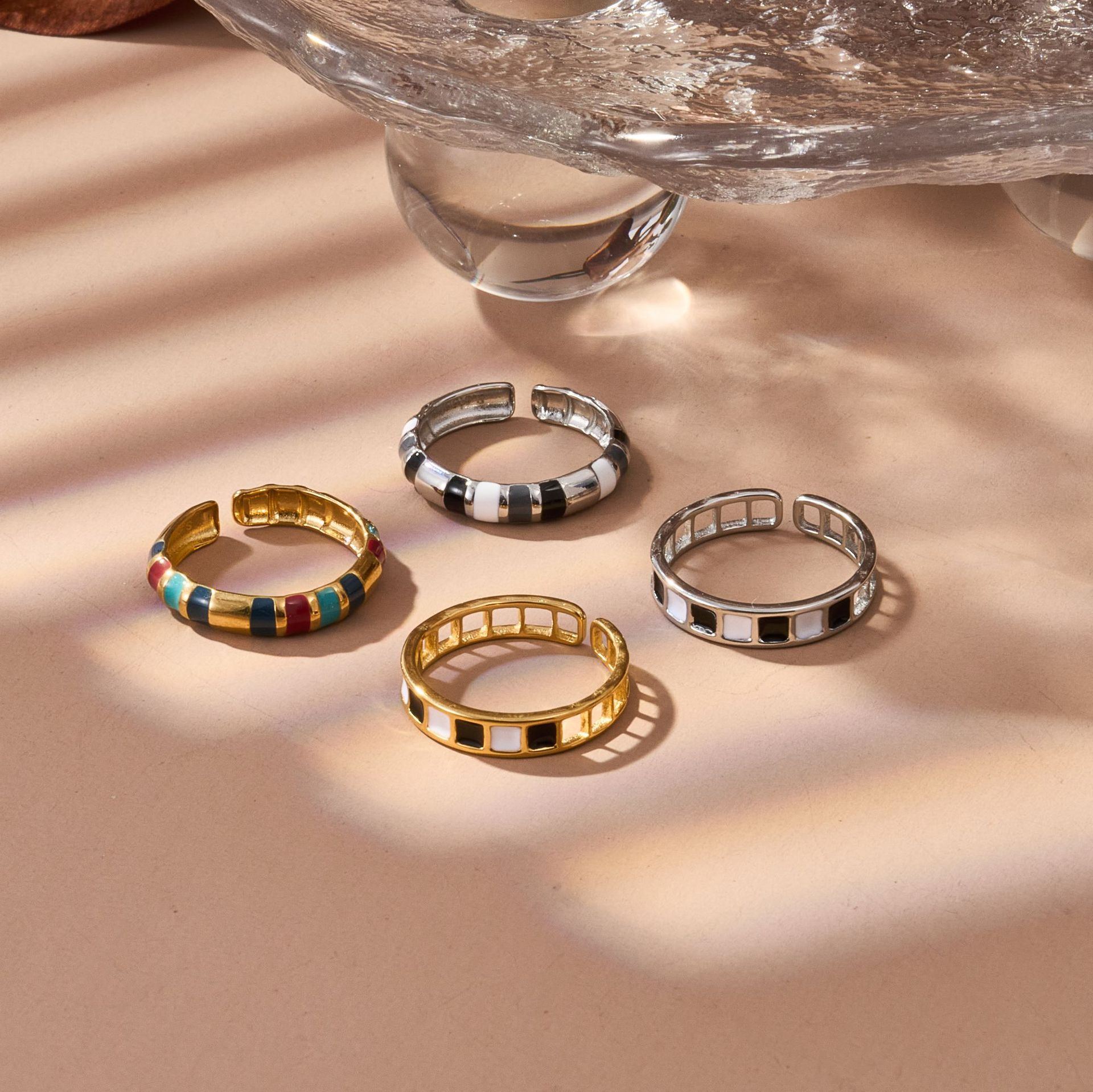 1g Weight 18K Gold Plated Plating Material Open Rings Classification Adjustable Ring Size 1 Piece Quantity Casual, Daily Occasion 316L Stainless Steel Material Geometric Pattern Women's Gender French Style Style Waterproof Non Tarnish, Surgical Steel, Enamel, Plating Craft Gold, Silver Color 1 Piece Geometric 18K Gold Plated 316L Stainless Steel  Gold Silver French Style Open Rings For Women's 3