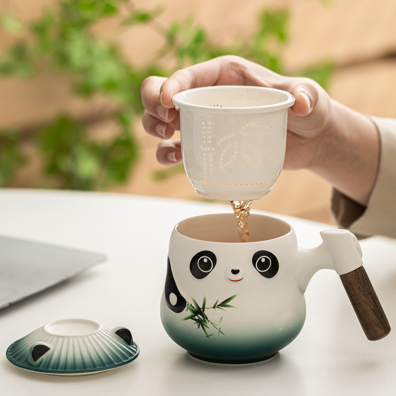 Taza de panda cultural y creativa de la marea nacional Taza de cerámica Taza de té Taza de café Taza de filtro Nombre tallado Taza de apellido LOGO al por mayor