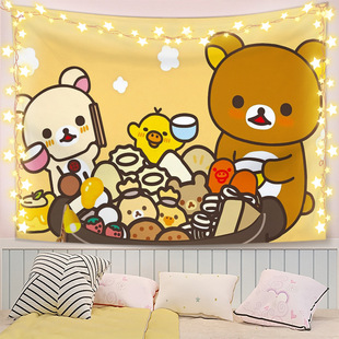 Ins Cute Rilakkuma Background Wall Hanging Cloth Cartoon Girl Heart Student Dormitory Bedroom Bedside Decoration Background Cloth