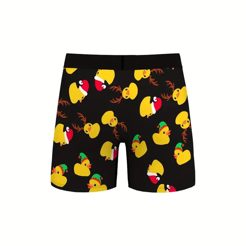 Little Yellow Duck Print Men's Long Boxer Briefs Shorts Breathable Comfortable Quick-Dry Elastic Boxer Briefs Men's Underwear