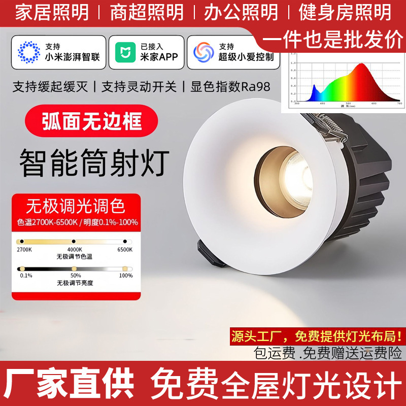 高端弧面智能led护眼射灯嵌入式家用蓝牙mesh2.0防眩光无边框筒灯|undefined