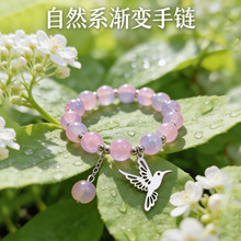 跨境新中式小清新飞鸟手链小众设计ins甜美粉蓝玻璃串珠学生手串
