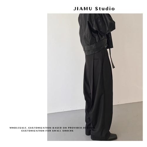 JIAMU American-style baggy deconstructed patchwork casual men's spring streetwear high-end sense straight-leg pants