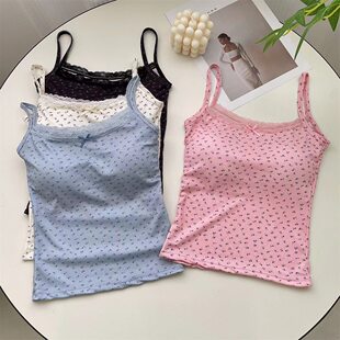 (Cross-border trading), silk lace cute top with cups with bow, floral print