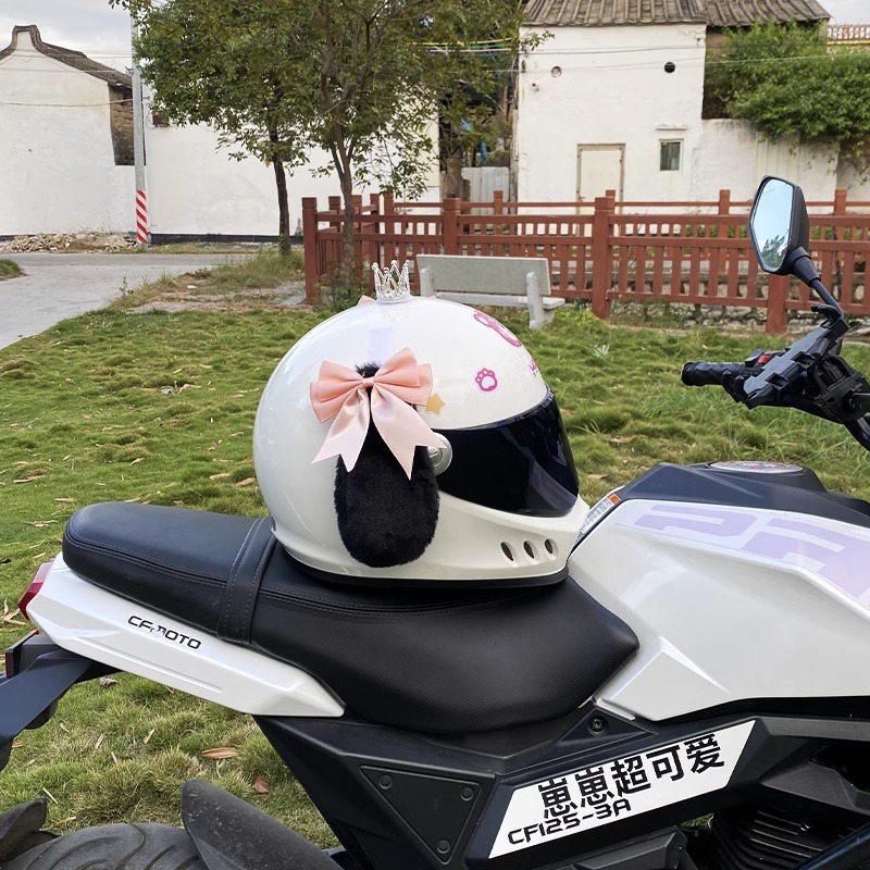 Cute Helmet Decoration Pink Bow Black Big Ear Dog Motorcycle Electric Car Universal
