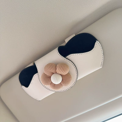 Car Glasses Clip/Bill Clip, Clip, Car Driver's Glasses Clip - off-white-glasses-case-and-leather-case-coffee-flower