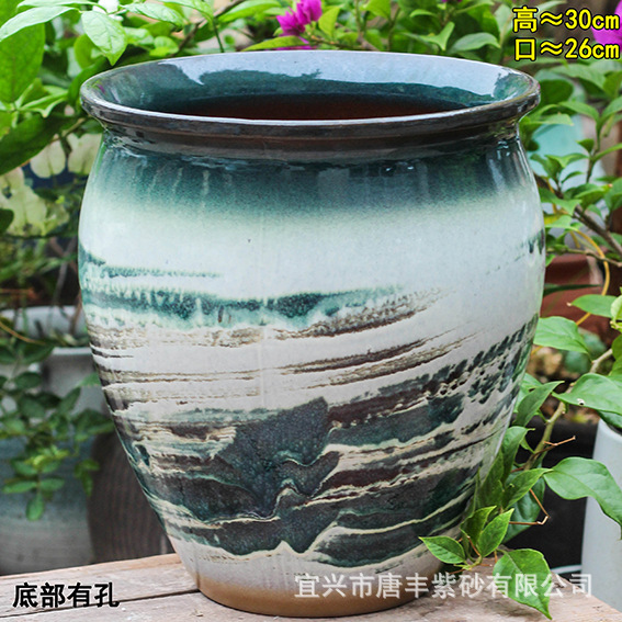 Handmade Large-Diameter Pastoral Style Landscape Large-Mouth Breathable Stoneware Flower Pot Suitable for Succulent Plants for Outdoor Balcony Use