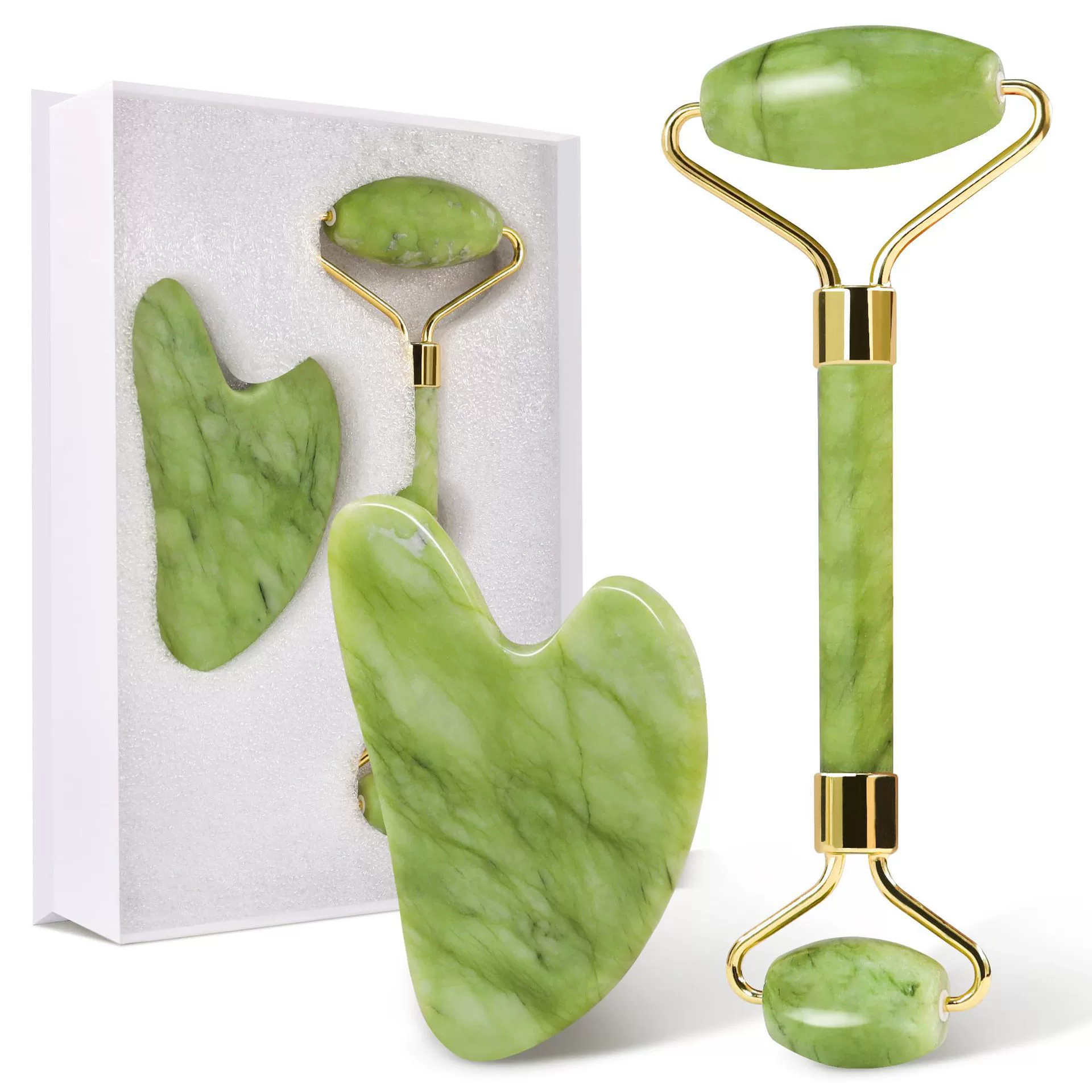 Горячая Распродажа через границы Gua Sha Jade Stone Сердечное соскоб Массаж лица толкает лицо красоты Нефритовый ролик
