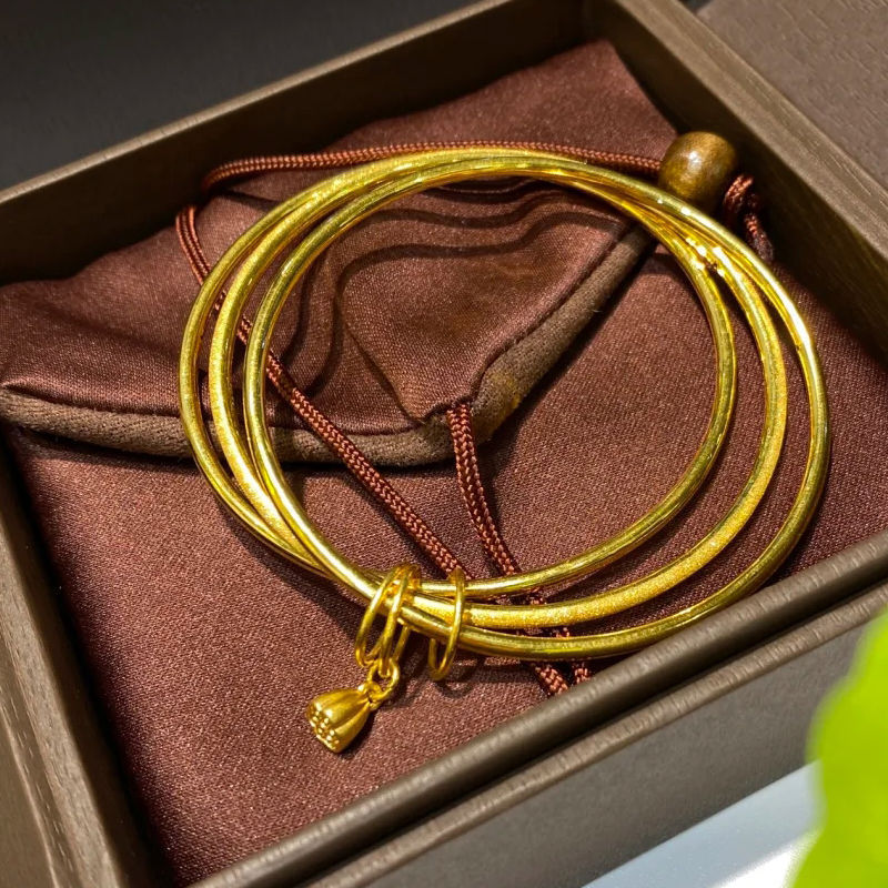 Three Layer Circle Bangle Bracelet Gold Plated Brass Jewelry_voghion.com