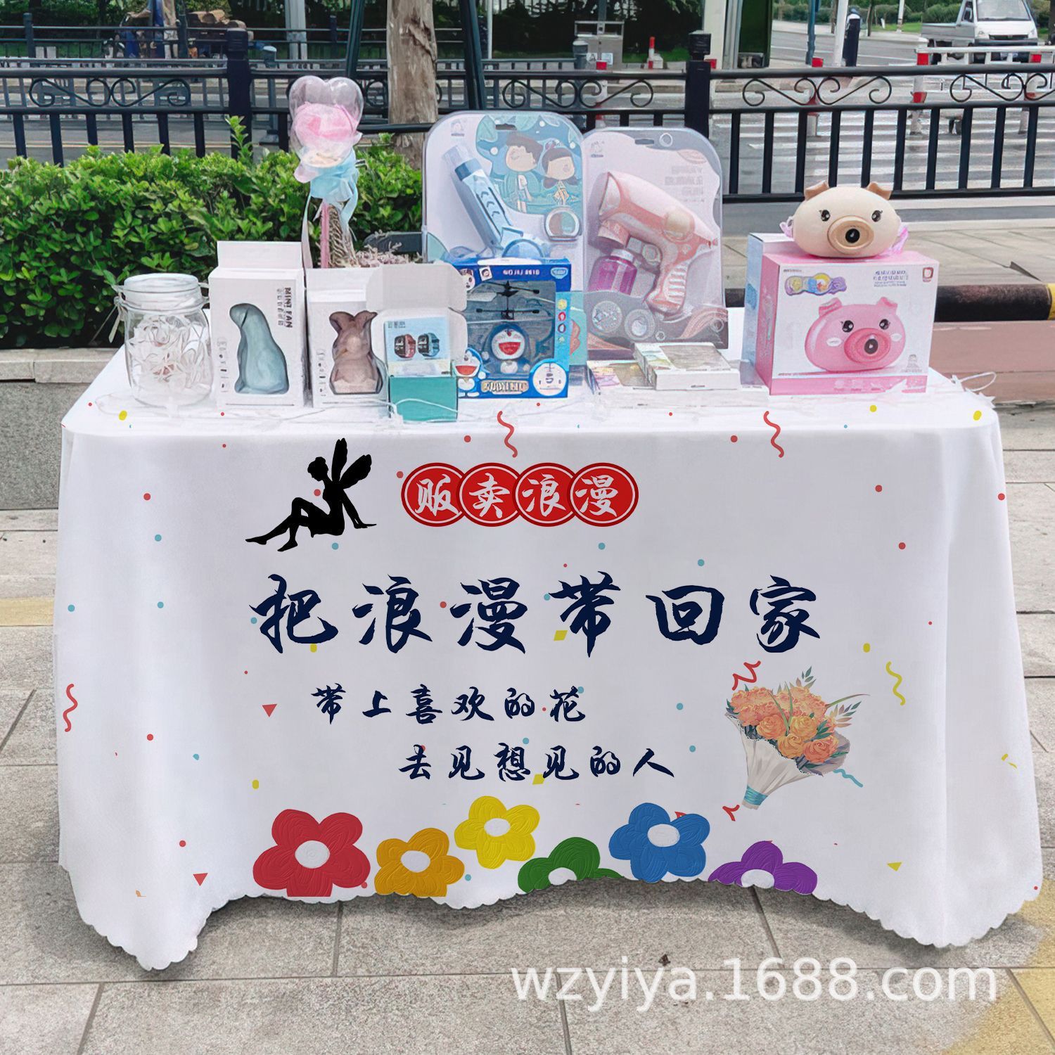 Venta de flores publicitarias publicidad mercado nocturno puestos de mesa tela carro mesa tela tela de mesa acera