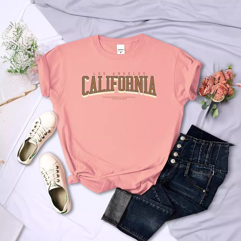 Cross-Border Foreign Trade E-Commerce Los Angeles California Championship Competition T-Shirt Women's Summer Breathable T-Shirt Cotton Street Fashion