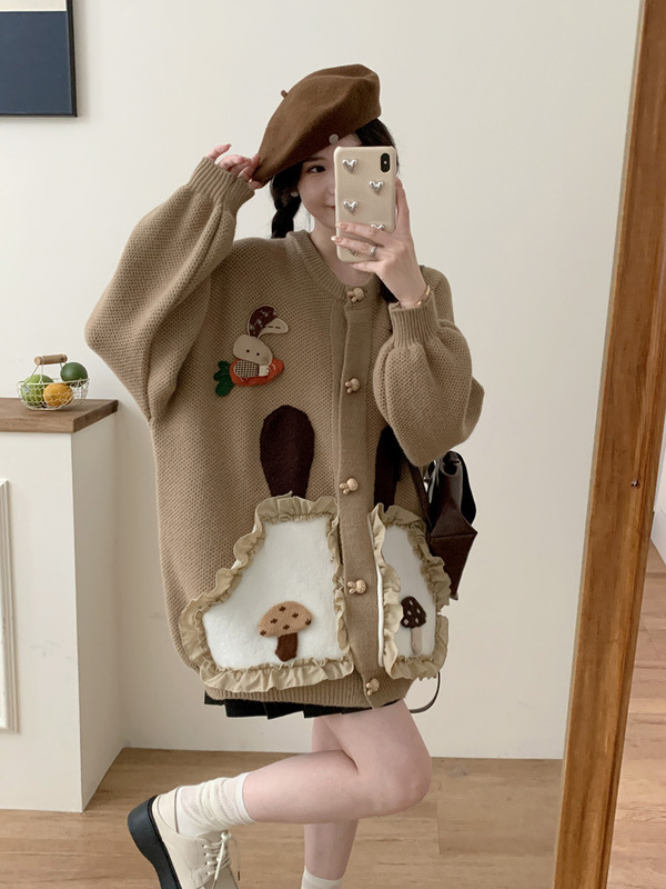 设计感可爱兔子开衫毛衣女2025秋冬新款韩版宽松慵懒甜美毛衣外套|undefined