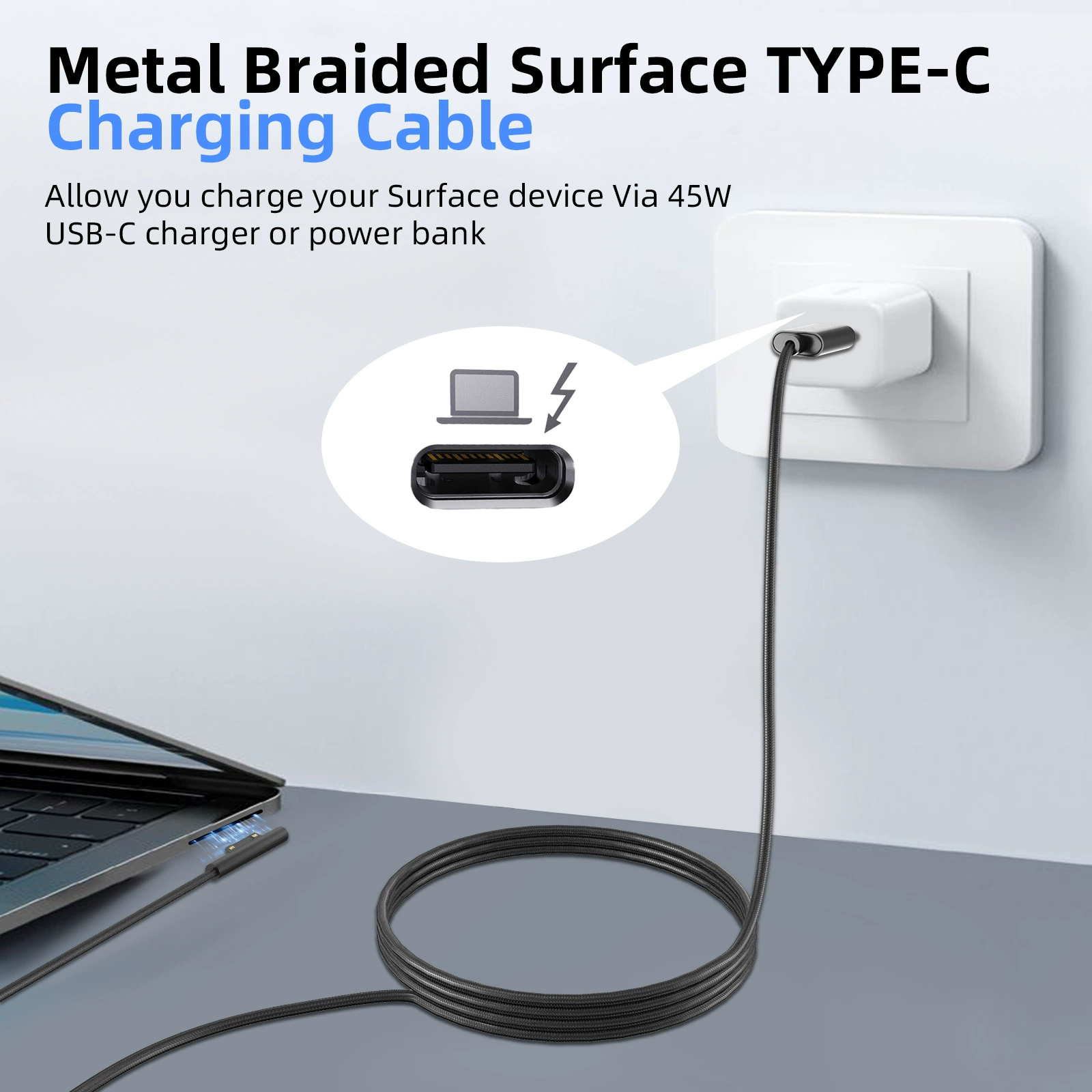 跨境TYPE-C кабель для зарядки 15В3А совместимый с micro/soft Surface Pro/go/book кабель данных P45Вт