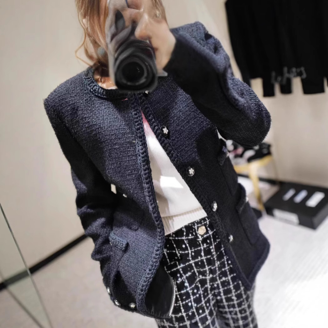 Correct Version ~ 2025 Black Wool Blend Braided Twist Decorative Wool Blend Woolen Outwear 9773 # Coat