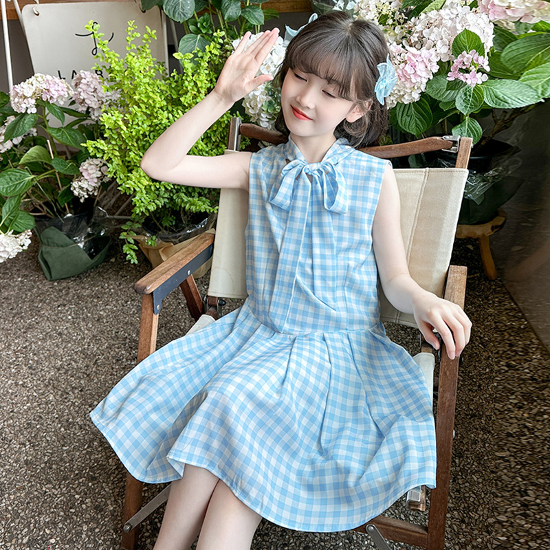Girls Summer Bow Chiffon Dress 2025 New Medium and Large Children Princess Dress Little Girl Long Skirt Summer