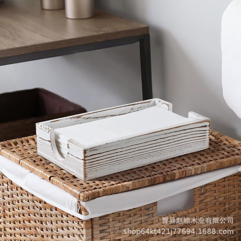 Bathroom Wooden Napkin Paper Holder White Washed Wood Hotel Guest Towel Rack Kitchen Restaurant Tissue Paper Holder Base