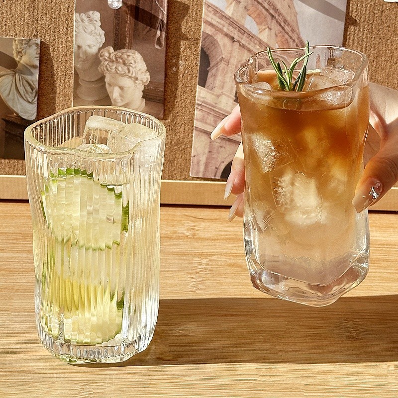ins風家用不規則扭扭杯冰美式拿鐵咖啡杯玻璃杯夏天果汁杯冷飲杯