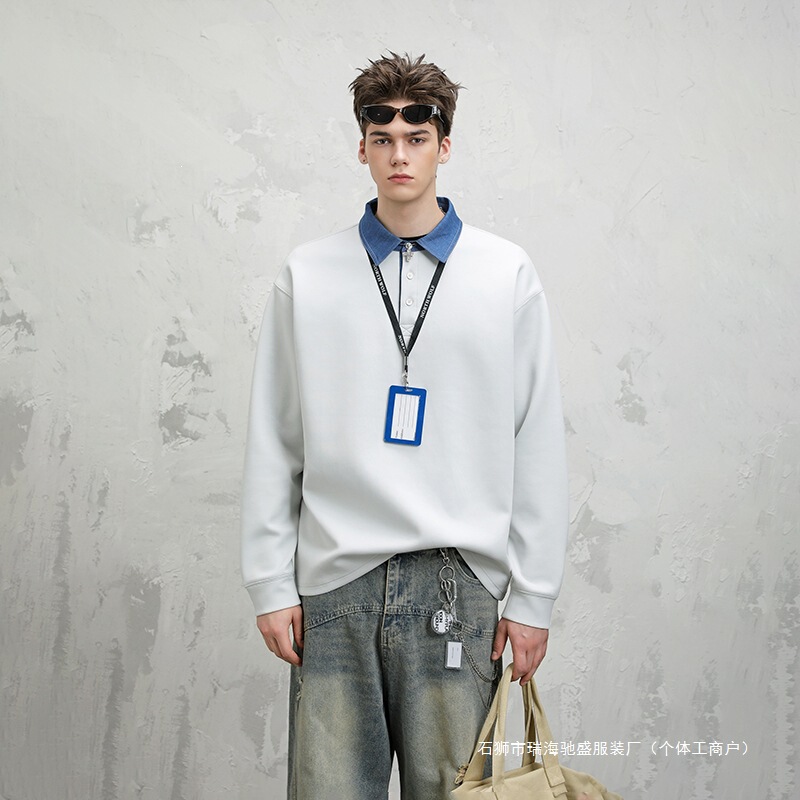 Cross-border wholesale 360g heavy liquid cotton urban sports casual oversized loose-fit pullover sweatshirt