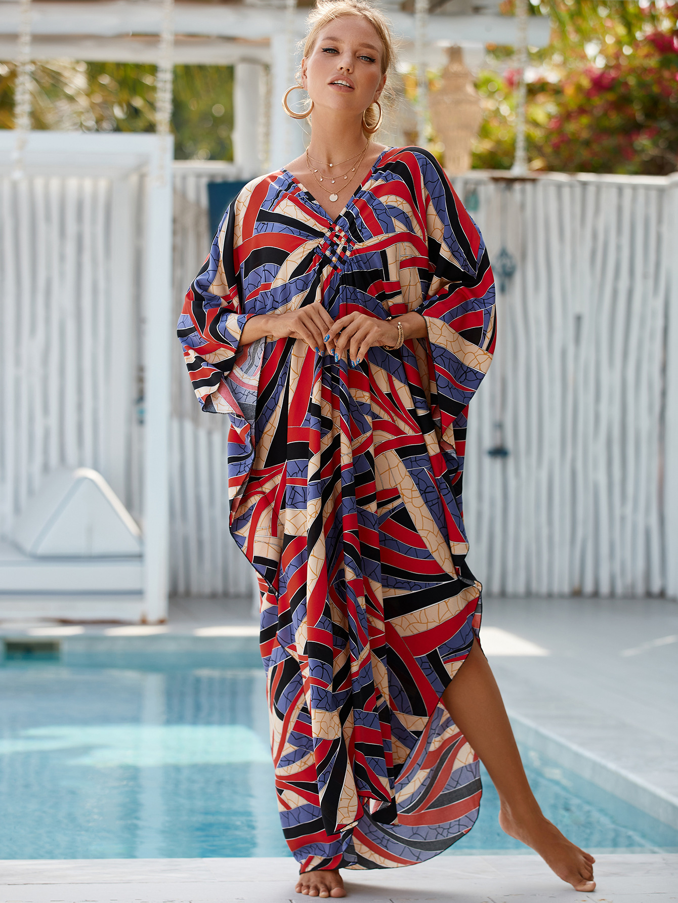 224g Weight Sunscreen Shirt Outerwear Type 3/4 Length Sleeve Sleeve Length Polyester Fabric Type Long Top Length V Neck Neckline Printing, Leopard Pattern Spring&Summer Season Women's Gender Vacation, Beach Style Women's Printing Leopard Vacation Beach Cover Ups 30