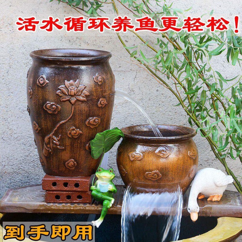 Fish Tank Filtration and Oxygenation Circulation Water Tank Set, Large Open Waterfall Flow Ceramic Tank with Pump Fish Tank Filtration and Oxygenation Circulation Water Tank Set, Large Open Waterfall Flow Ceramic Tank with Pump