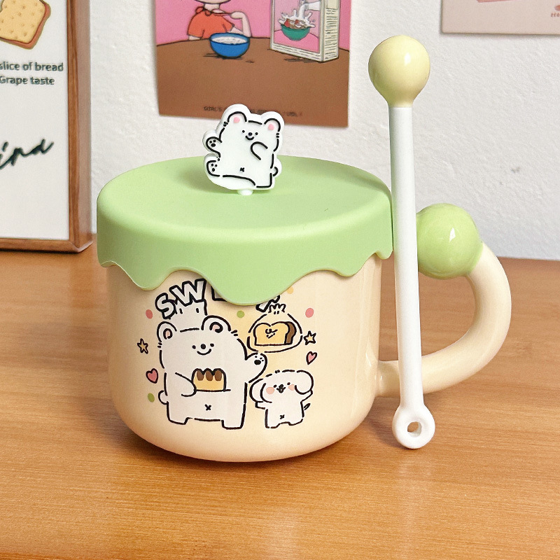 Líneas lindas para cachorros tazas de agua de cumpleaños regalo de mano tazas de cerámica de oficina tazas de café con tapa tazas de pareja