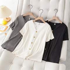 2024 summer new large-size short-sleeved shirt fat MM fashionable slim texture V-neck short-sleeved T-shirt base shirt 927