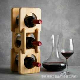 跨境木质酒架实木红酒收纳架三层木质红酒展示架可拆卸红酒架