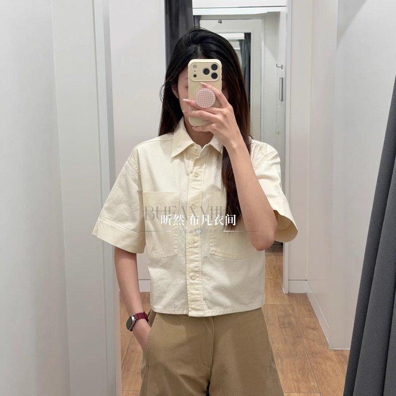 Large Factory Japanese-Style Women's Denim Boxy Shirt/Short-Sleeve Washed Shirt 26 Spring/Summer New Model 483877