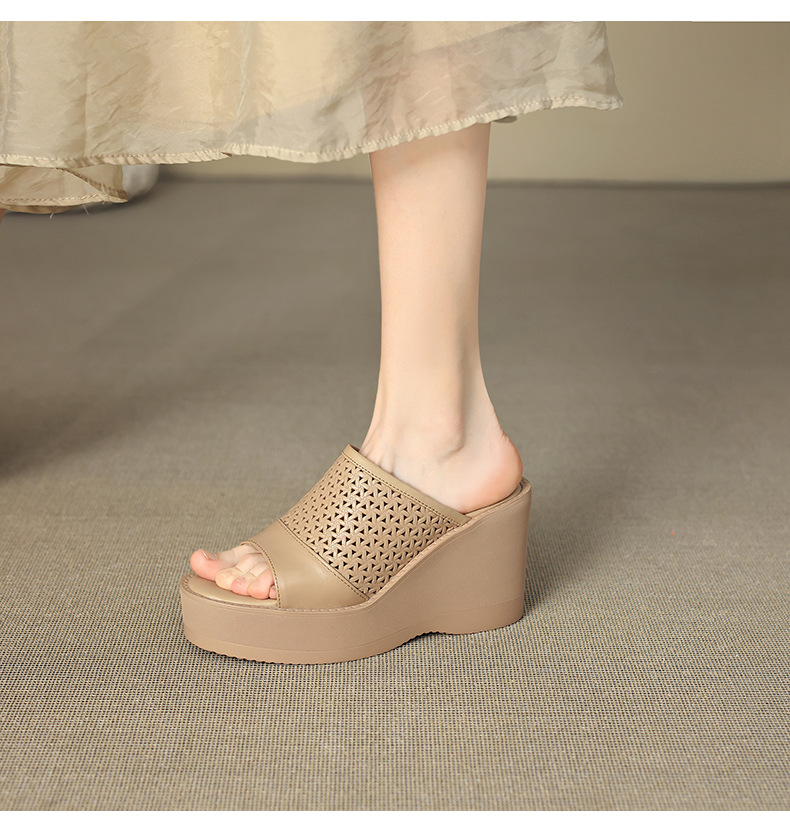 Dép sandal nữ quai chữ V đế xuồng cao gót 9 cm, phối váy dạo phố — màu trắng ngà, màu mơ chi tiết 6