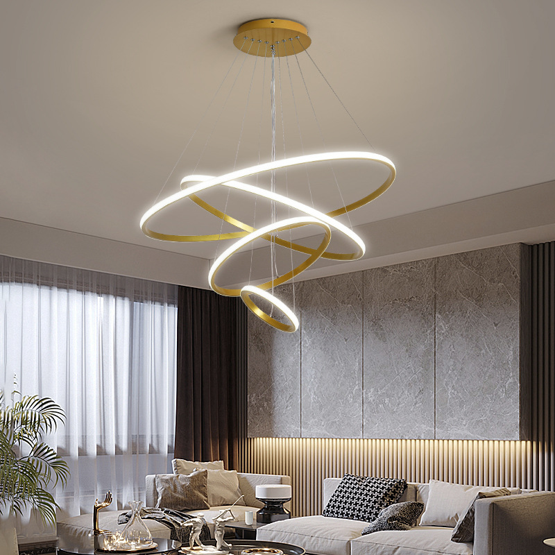 Nordic copper led Living room chandelier villa hall Restaurant circular a chandelier Annulus bedroom bedroom household a chandelier