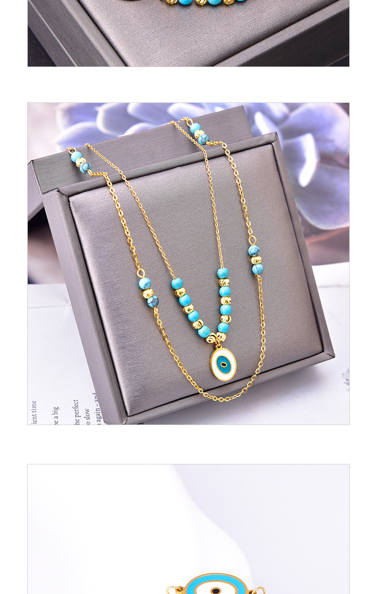 304 Stainless Steel 18K Gold Plated INS Style Casual Beaded Enamel Plating Oval Eye Bracelets Necklace display picture 3