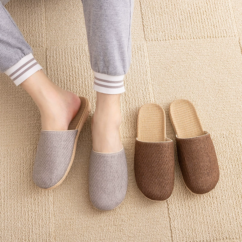 Льняные тапочки для мужчин и женщин, для использования в помещении на деревянном полу, дышащие, впитывающие пот, ультралегкие, нескользящие, прохладные и комфортные, из ротанга, легкие, для домашнего использования.