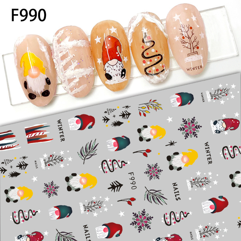 2025 Cross Border Christmas Theme Nail Art Stickers Elk Snowflake Cute Cartoon Nail Art Stickers Christmas Nail Art Stickers