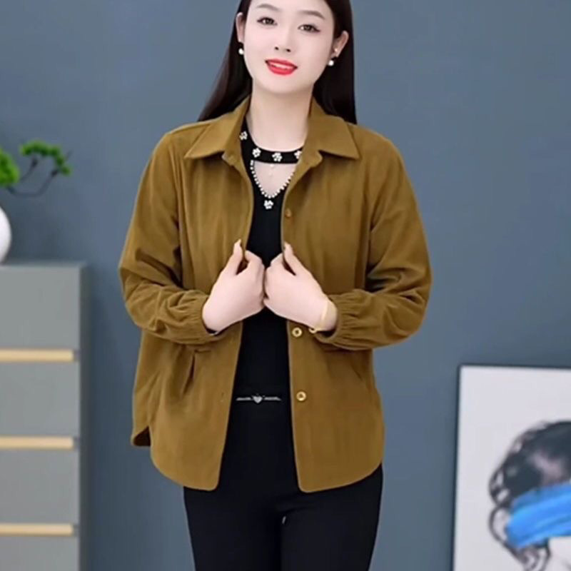 妈妈春秋款长袖宽松开衫秋装新款灯芯绒外套中年女装外穿上衣|undefined