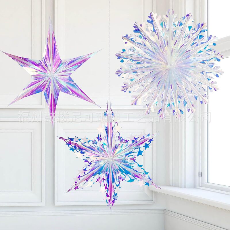 Rainbow Film Snowflake Ball Hanging Decorations Christmas Party Winter Frozen Children's Birthday Theme Decoration Rainbow Film Snowflake Ball Hanging Decorations Christmas Party Winter Frozen Children's Birthday Theme Decoration