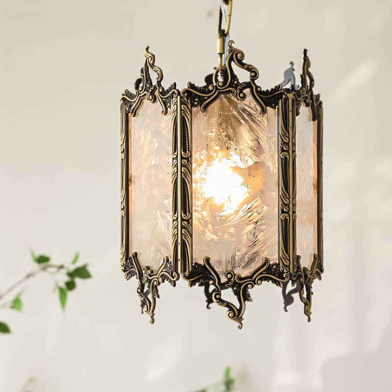 French Mid-Century Mucha Style Retro Western Antique Bedroom Guest Dining Room Entrance Aisle All-Copper Ice Flower Glass Chandelier