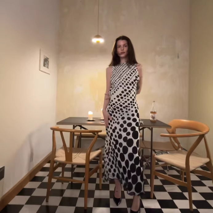 New European Women Fashion Dress Elegant Backless Sleeveless Polka Dot Casual Daily Wear Dress For Women Summer Outfit_ecoleips.com