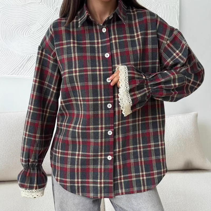 European and American 2026 Amazon Ozon Plaid Shirt for Women, Retro Loose-Fitting Mid-Length American-Style Shirt for Streetwear