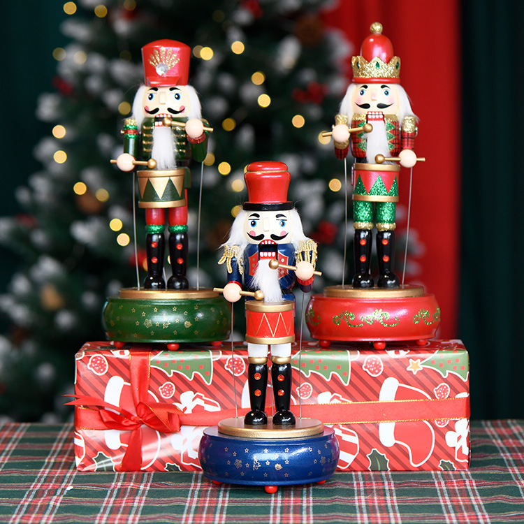 Navidad regalos navideños cascanueces caja de música giratoria artesanía decoración casera madera caja de ocho tonos