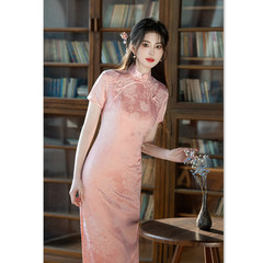 粉色旗袍2025新款少女春季年輕款優雅文藝風日常可穿新中式連衣裙