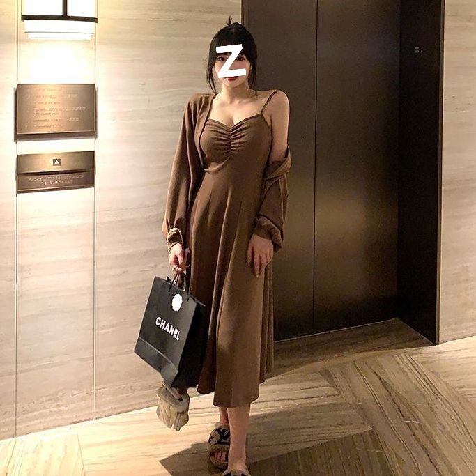2025新款大码女装胖妹妹mm显瘦纯欲吊带连衣裙气质套装早秋两件套|undefined