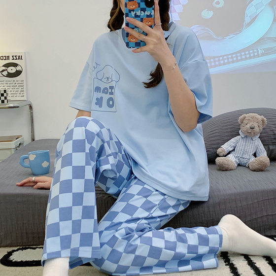 2024 New Pajamas Women's Summer Comfortable Short-sleeved Trousers Less plus size Women's Casual Cute Fresh Home Clothes
